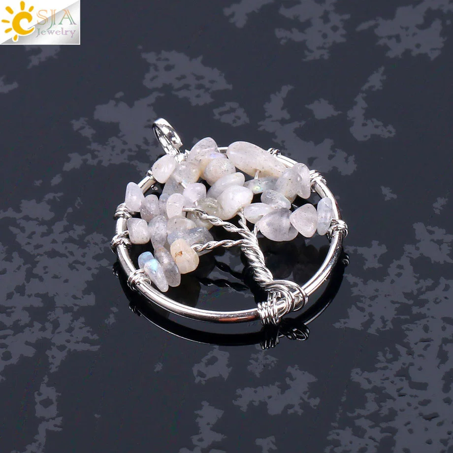 Pendant Jewelry Handmade With Natural Crystal Semi Precious Stone And Tree Of Life Design Electroplated - Image 8