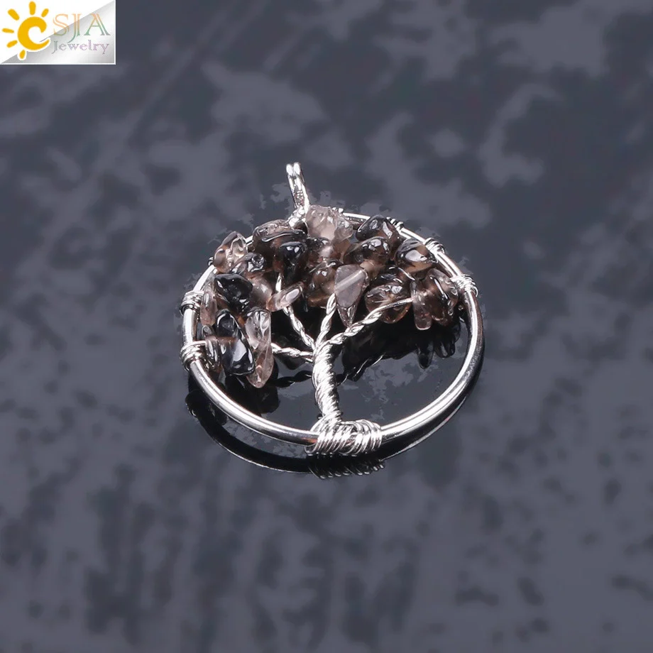 Pendant Jewelry Handmade With Natural Crystal Semi Precious Stone And Tree Of Life Design Electroplated - Image 9