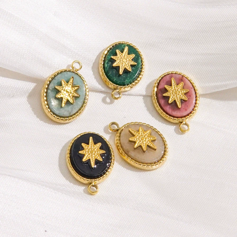 Pendant Jewelry Retro Style Geometric Oval Stainless Steel Natural Stone Inlay - Image 2