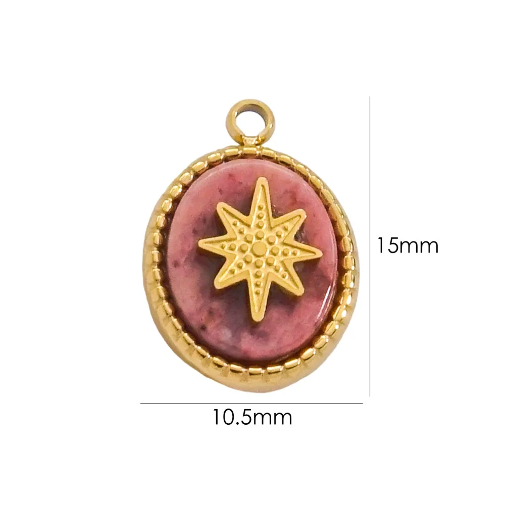 Pendant Jewelry Retro Style Geometric Oval Stainless Steel Natural Stone Inlay - Image 6