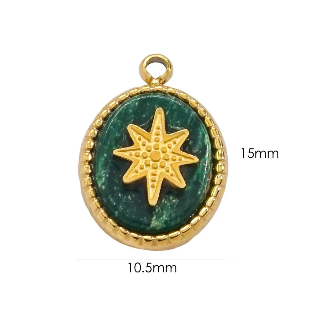 Pendant Jewelry Retro Style Geometric Oval Stainless Steel Natural Stone Inlay - Image 8
