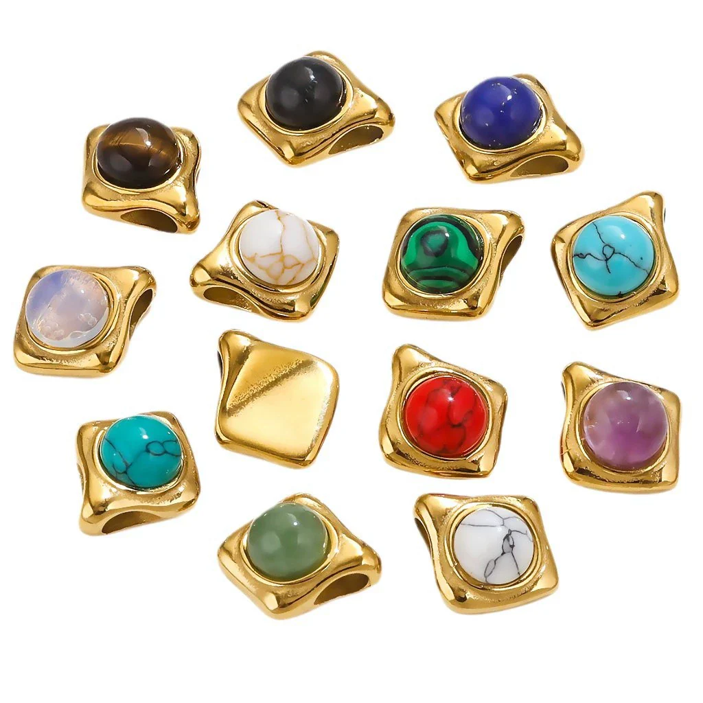 Pendant Natural Stone Diamond Stainless Steel 18K Gold Plated Electroplated Accessories - Image 5