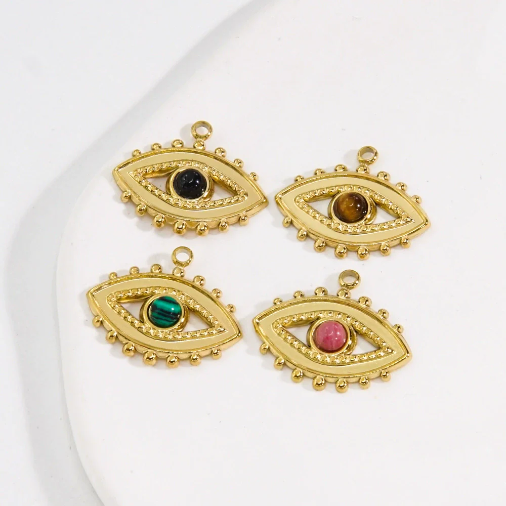 Pendant Natural Stone Stainless Steel Retro Devil Eye Geometry Vacuum In Furnace Electroplated