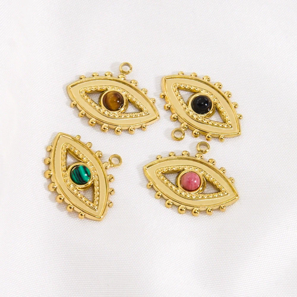 Pendant Natural Stone Stainless Steel Retro Devil Eye Geometry Vacuum In Furnace Electroplated - Image 3