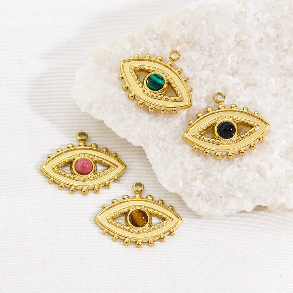Pendant Natural Stone Stainless Steel Retro Devil Eye Geometry Vacuum In Furnace Electroplated - Image 4