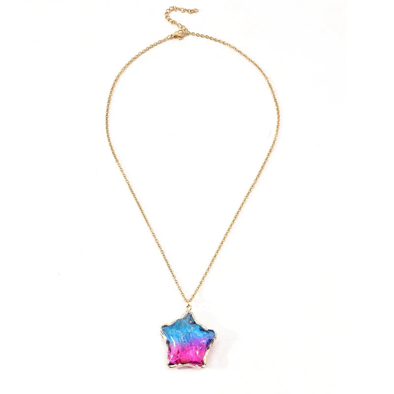 Pendant Necklace Alloy Crystal Color Fluorite Fivepointed Star Stainless Steel O Subchain Environmentally Friendly Women's
