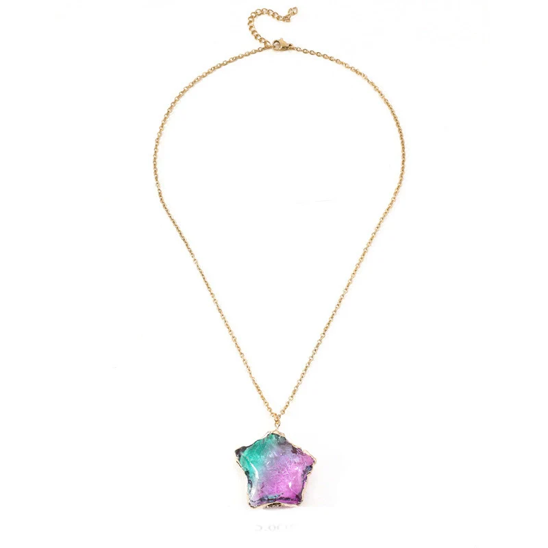 Pendant Necklace Alloy Crystal Color Fluorite Fivepointed Star Stainless Steel O Subchain Environmentally Friendly Women's - Image 2