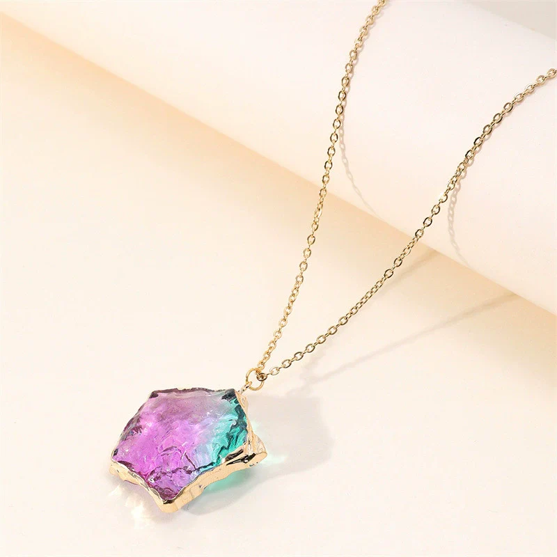 Pendant Necklace Alloy Crystal Color Fluorite Fivepointed Star Stainless Steel O Subchain Environmentally Friendly Women's - Image 8