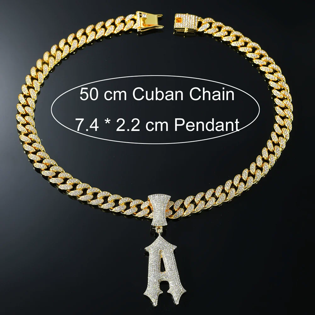 Pendant Necklace Alloy Diamond Hiphop Style Letter Pendant Jewelry For Men Cuban Chain - Image 3