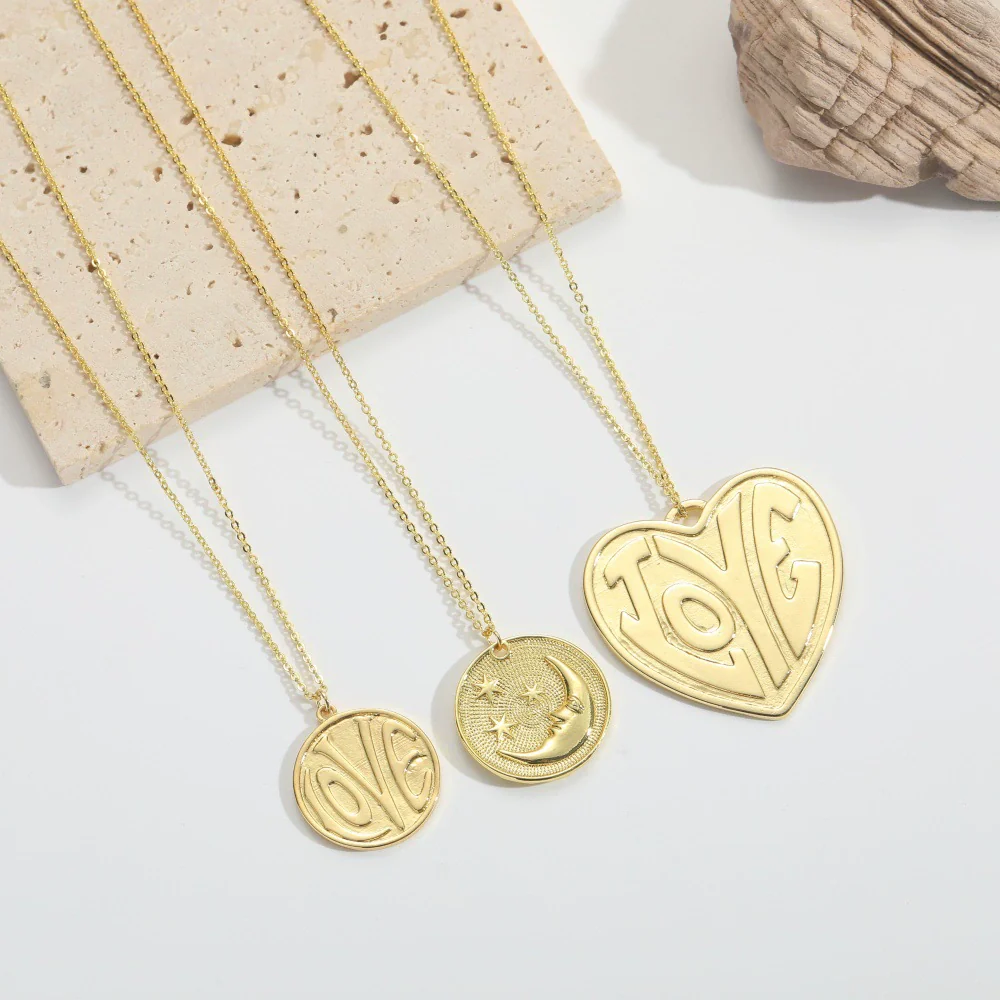 Pendant Necklace Copper 14K Goldplated Simple Geometric Heart Insect Bee Element - Image 4