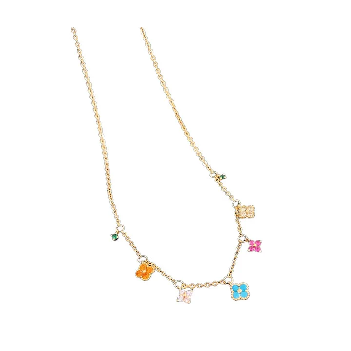 Pendant Necklace Copper 225 Silver Real Gold Electroplated Zirconia Retro Flower Style Clavicle Chain For Women - Image 5
