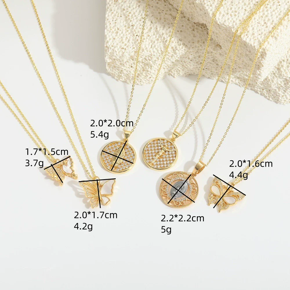 Pendant Necklace Copper Geometric Butterfly Zircon Retro Design Electroplating For Women - Image 2