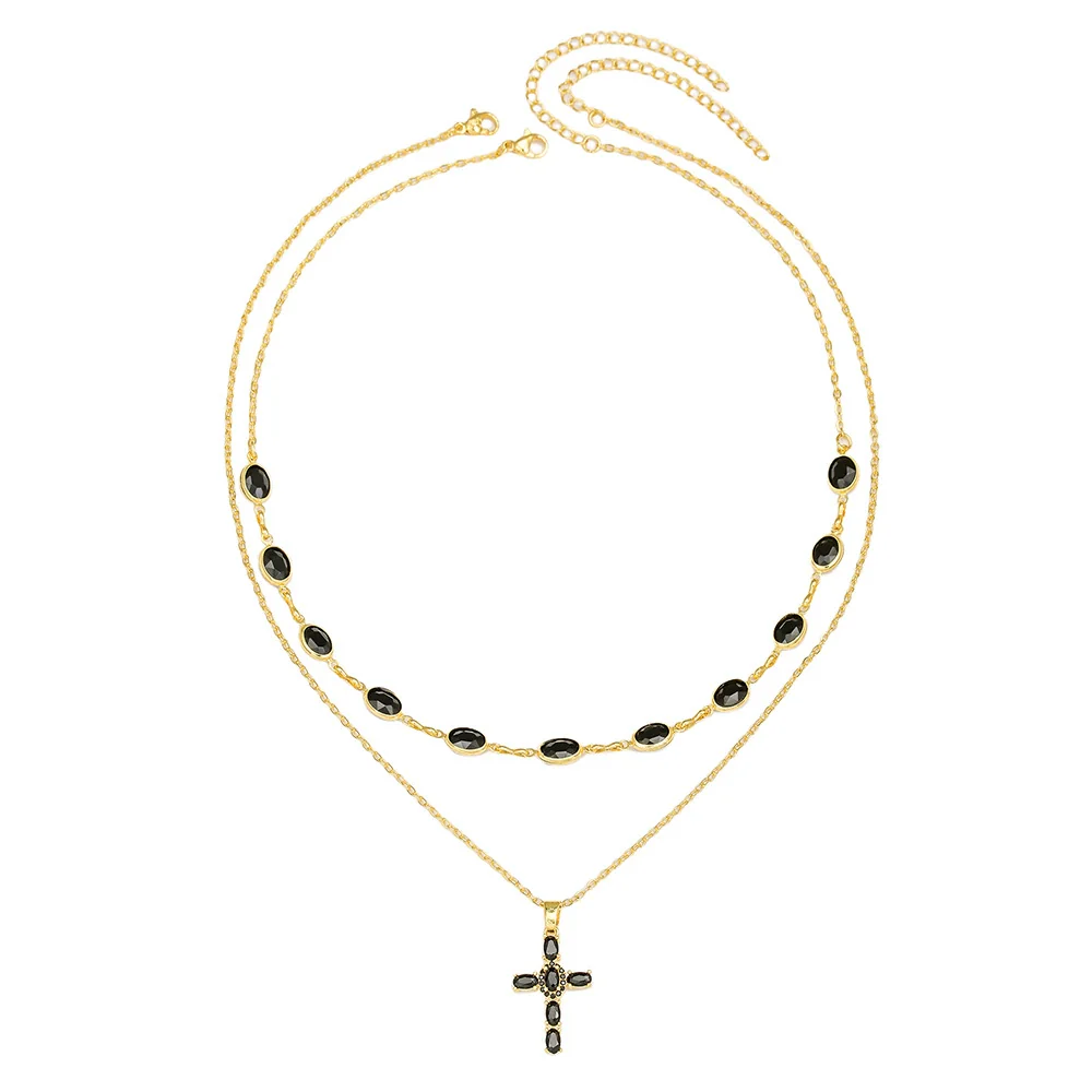 Pendant Necklace Copper Inlaid With Zircon Geometric Electroplating Doublelayer Stacked Chain - Image 7