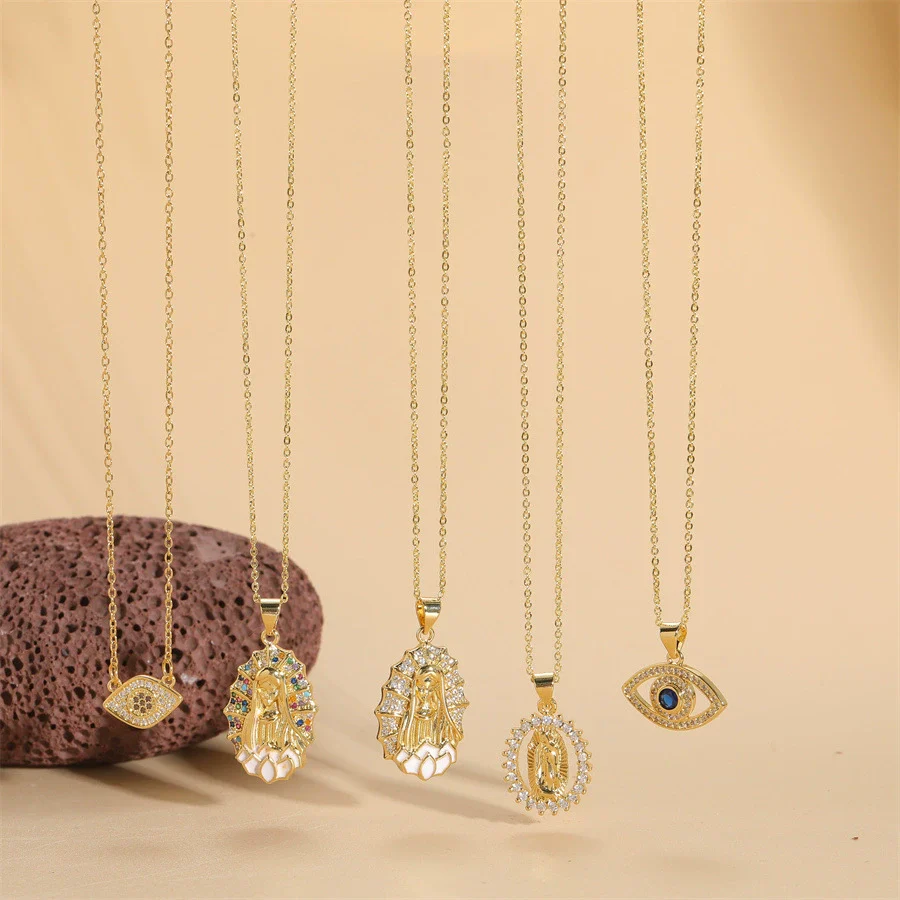 Pendant Necklace Copper Mixed Gem Inlay Devil's Eye Retro Electroplated Ochain For Women - Image 4