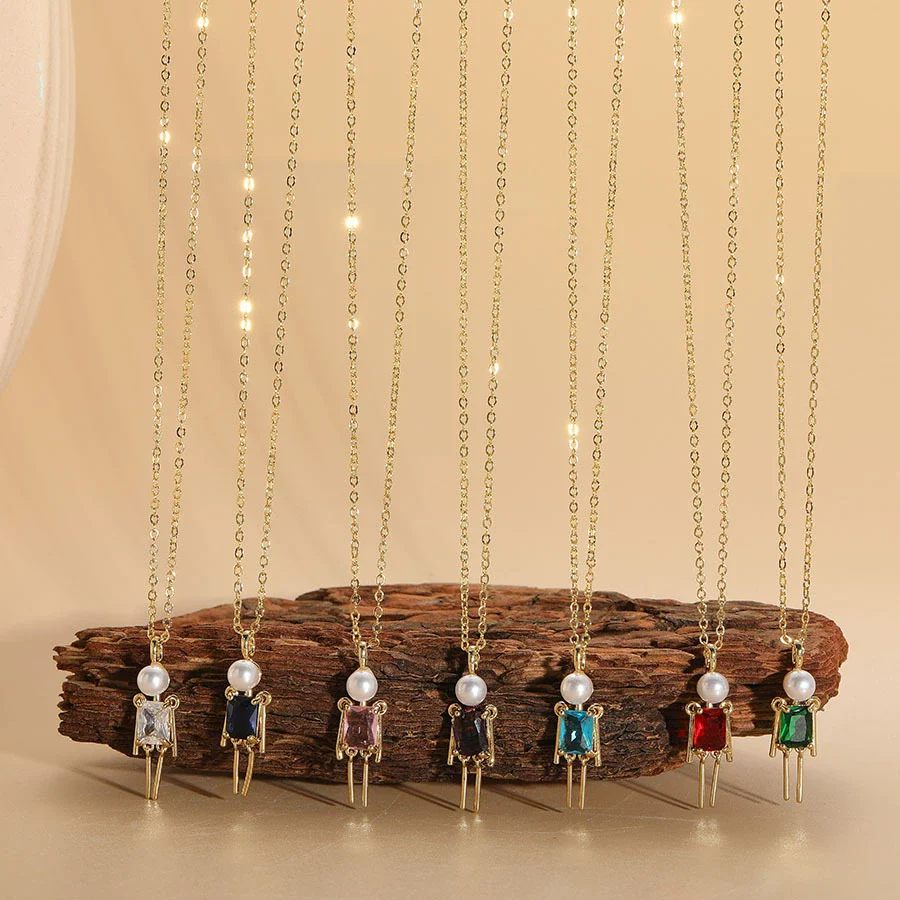 Pendant Necklace Copper Mixed Gem Inlay Pearl Inlaid Cartoon Character Ochain For Women
