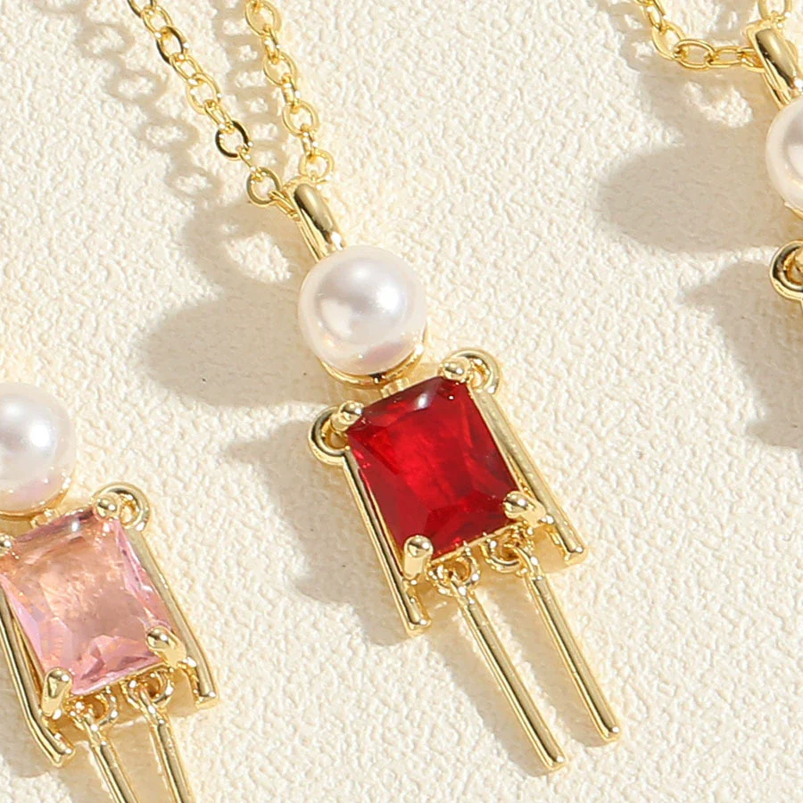 Pendant Necklace Copper Mixed Gem Inlay Pearl Inlaid Cartoon Character Ochain For Women - Image 11