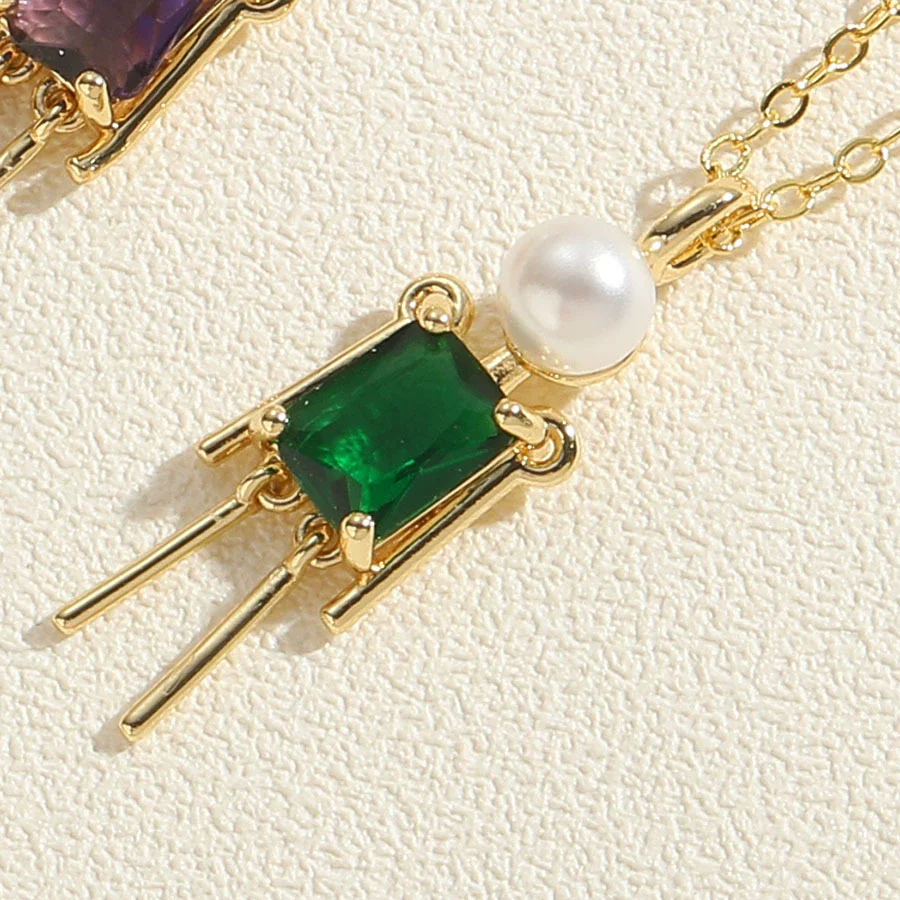 Pendant Necklace Copper Mixed Gem Inlay Pearl Inlaid Cartoon Character Ochain For Women - Image 12