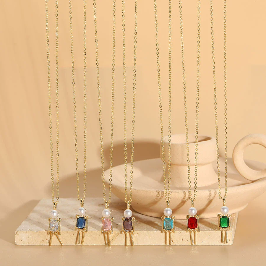 Pendant Necklace Copper Mixed Gem Inlay Pearl Inlaid Cartoon Character Ochain For Women - Image 4
