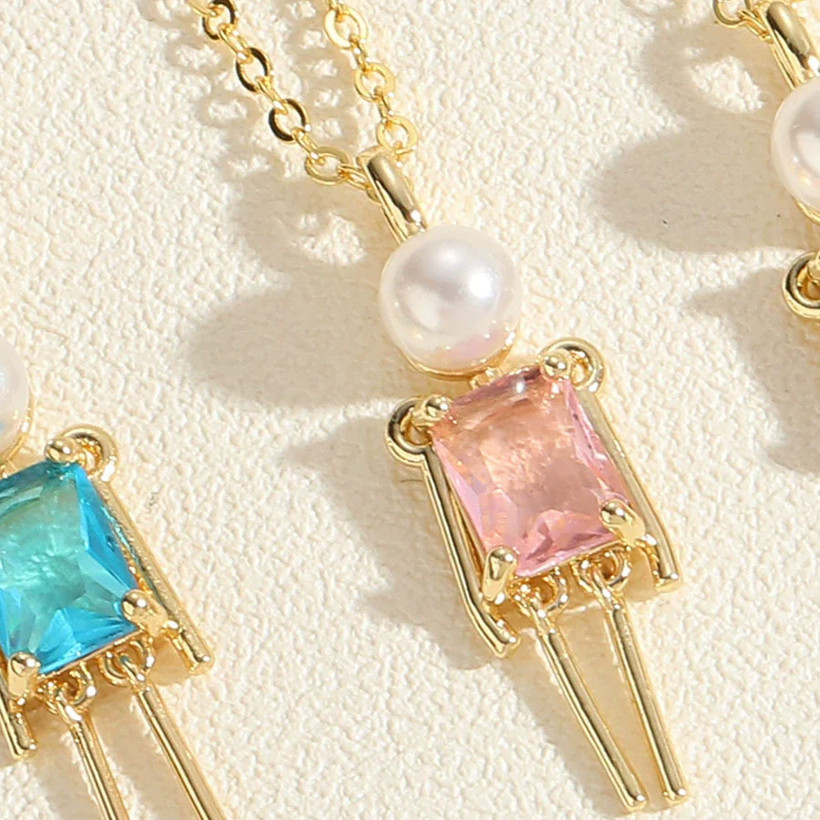 Pendant Necklace Copper Mixed Gem Inlay Pearl Inlaid Cartoon Character Ochain For Women - Image 8
