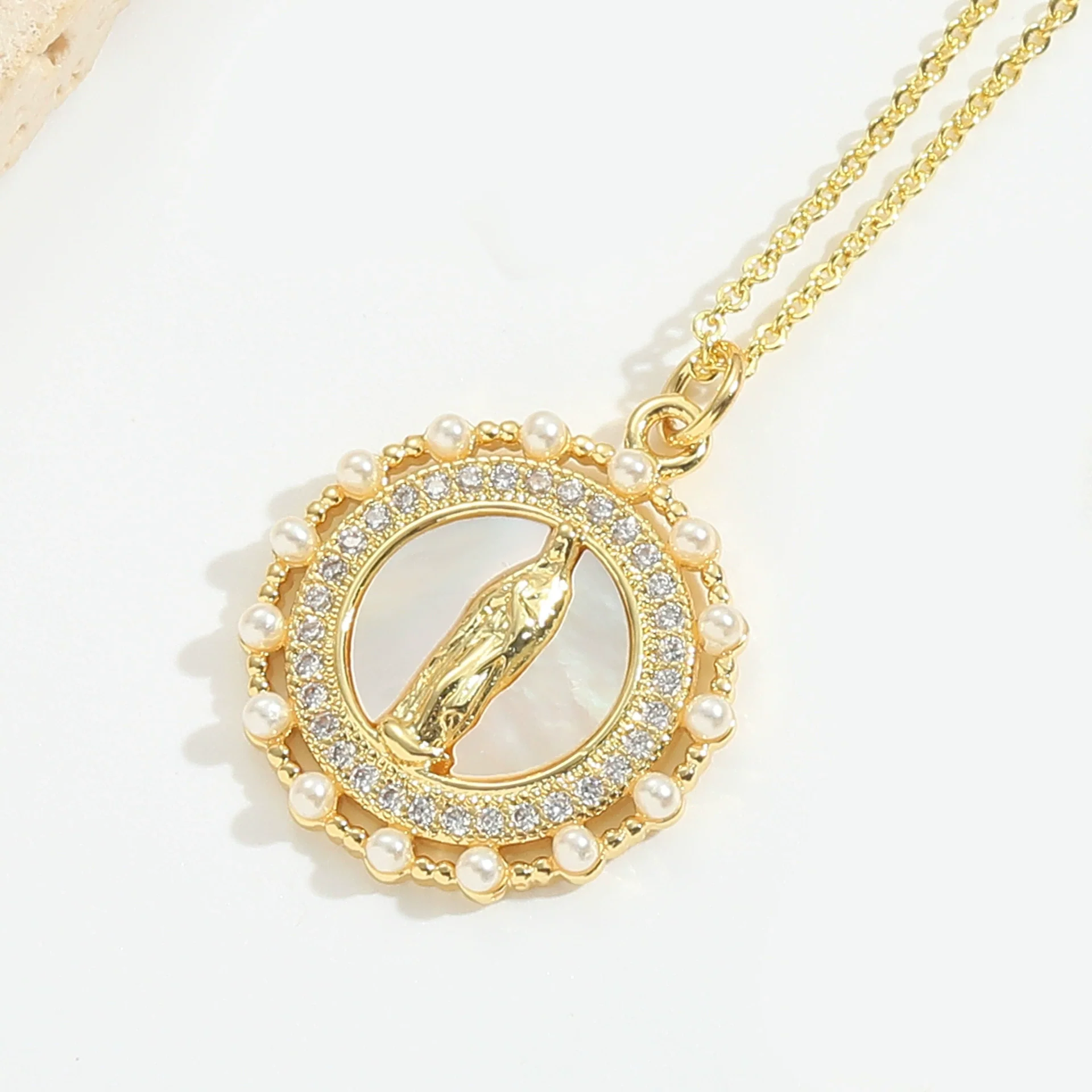 Pendant Necklace Copper Mixed Gemstone Setting Geometric Electroplating For Women - Image 9