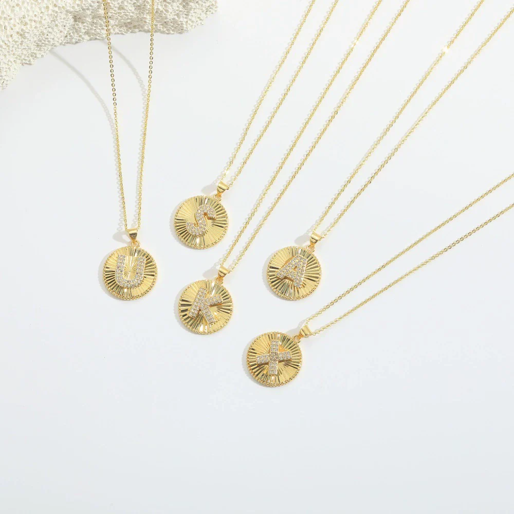 Pendant Necklace Disc Copper Mixed Gemstone Setting Electroplating Letters Numbers Text Style Unisex - Image 5