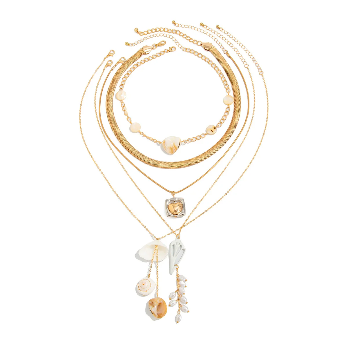 Pendant Necklace Fake Pearl Alloy Geometric Heart Shape Electroplating For Women - Image 5