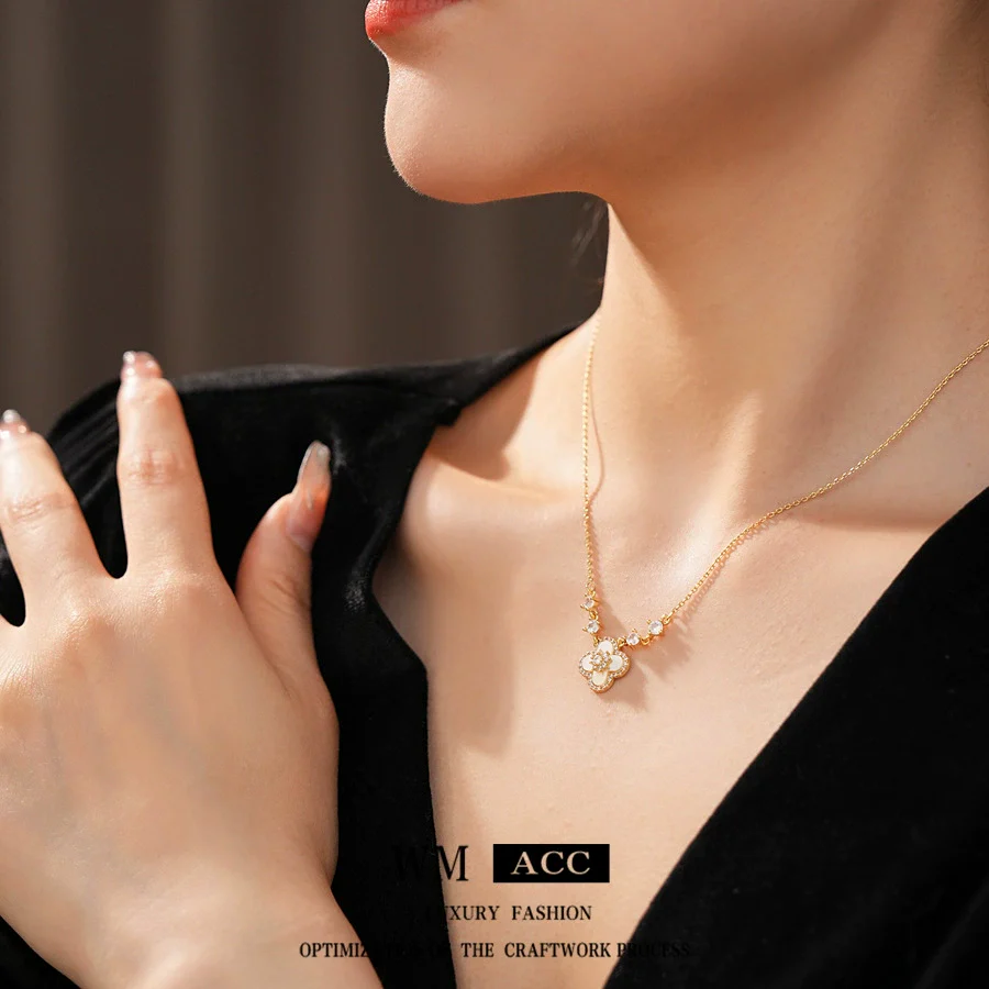 Pendant Necklace Flower Pattern Motherofpearl Real Gold Electroplated Copper 925 Silver Zirconia Women's Light Luxury Style - Image 4