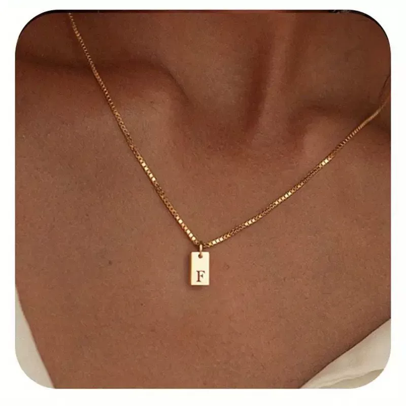 Pendant Necklace Geometric Titanium Steel Engraving Square Letter Style 14K Gold Plated - Image 11