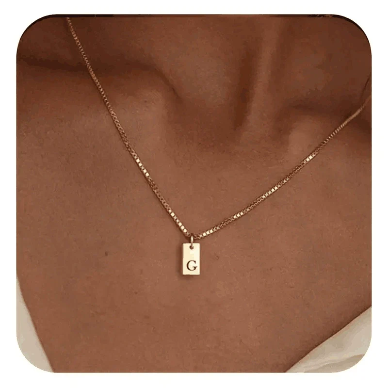 Pendant Necklace Geometric Titanium Steel Engraving Square Letter Style 14K Gold Plated - Image 12