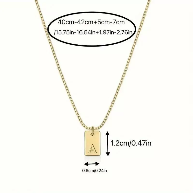 Pendant Necklace Geometric Titanium Steel Engraving Square Letter Style 14K Gold Plated - Image 5