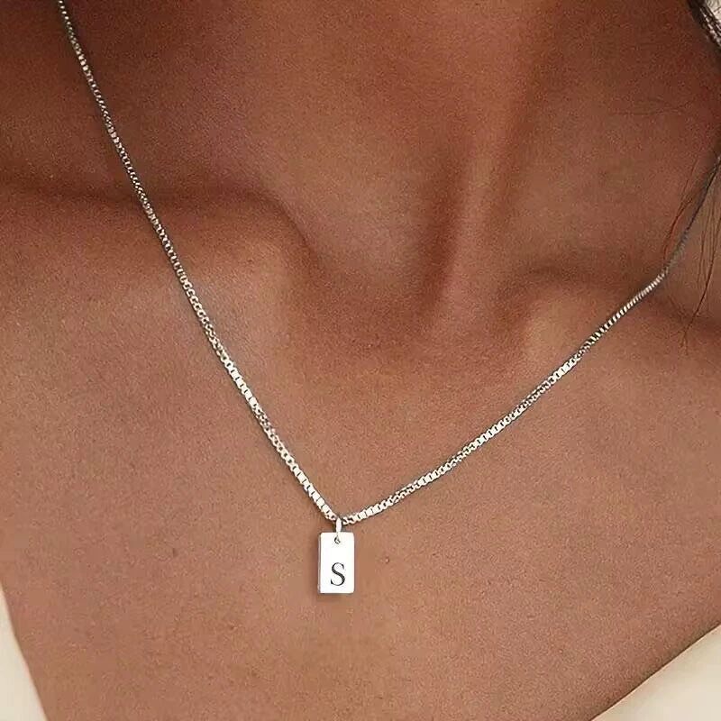 Pendant Necklace Geometric Titanium Steel Engraving Square Letter Style 14K Gold Plated - Image 50