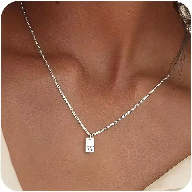 Pendant Necklace Geometric Titanium Steel Engraving Square Letter Style 14K Gold Plated - Image 54