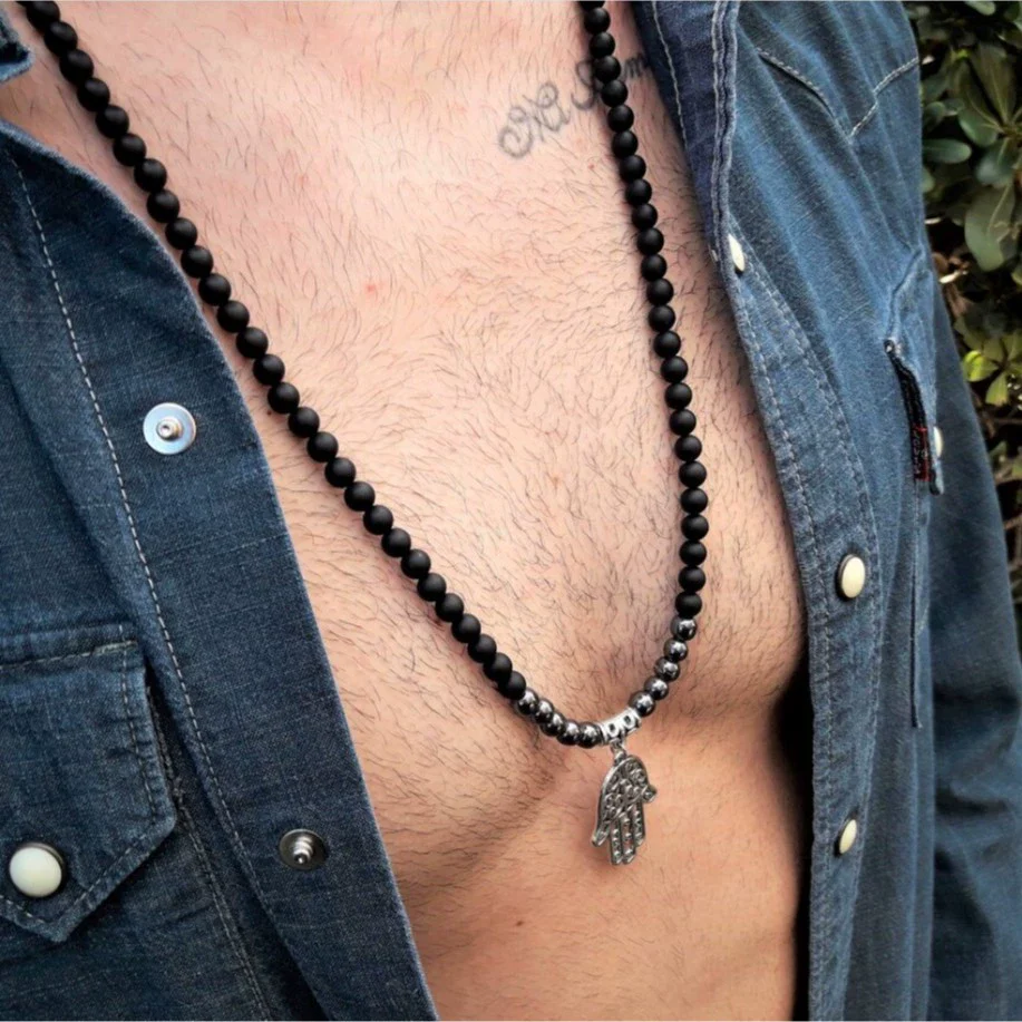 Pendant Necklace Hand Of Fatima Geometric Black Sand Black Gallstone Alloy Electroplated Unisex O Chain - Image 2
