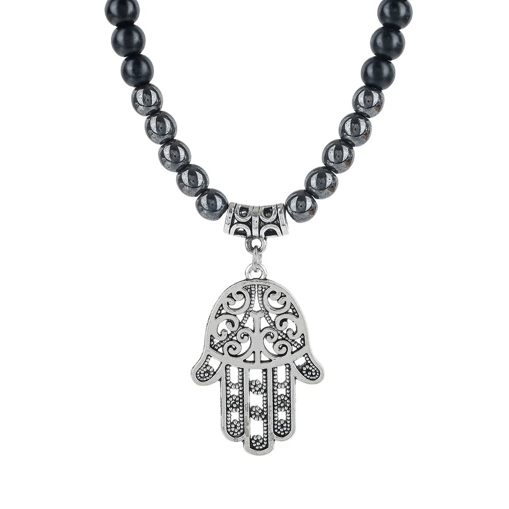 Pendant Necklace Hand Of Fatima Geometric Black Sand Black Gallstone Alloy Electroplated Unisex O Chain - Image 5