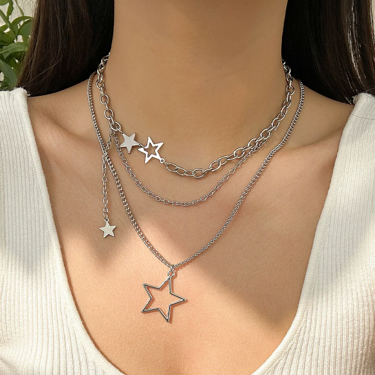 Pendant Necklace Hip Hop Star Shape Geometric Imitation Pearl Metal Zinc Alloy Iron Electroplating Ball Chain - Image 7