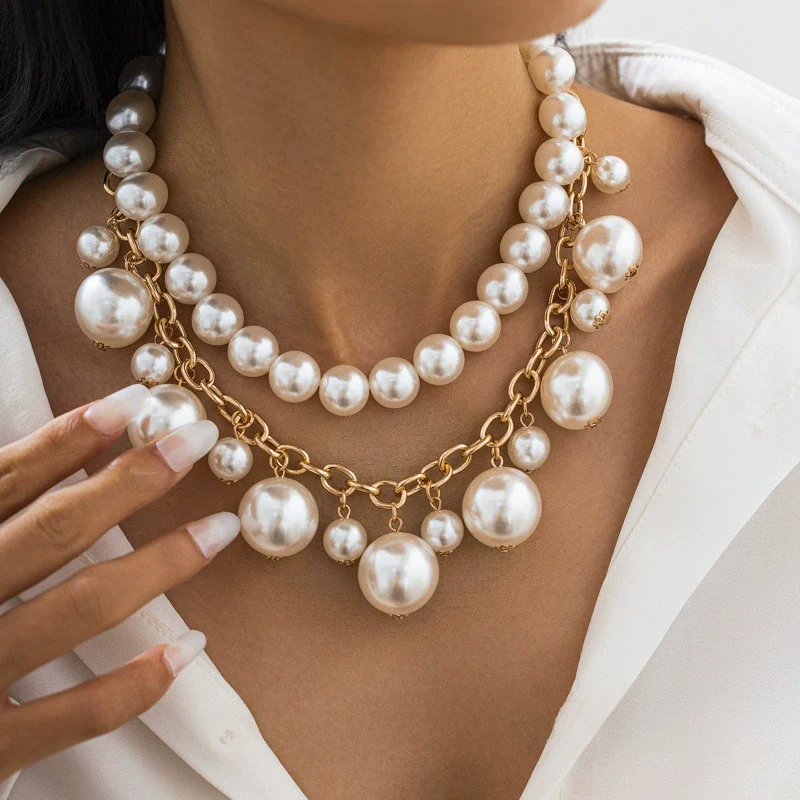 Pendant Necklace Imitation Pearl Aluminum Chain Alloy Electroplated Geometric Style Women's