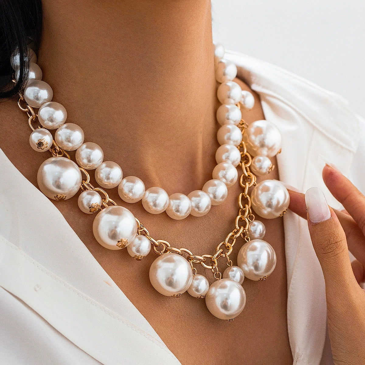 Pendant Necklace Imitation Pearl Aluminum Chain Alloy Electroplated Geometric Style Women's - Image 3