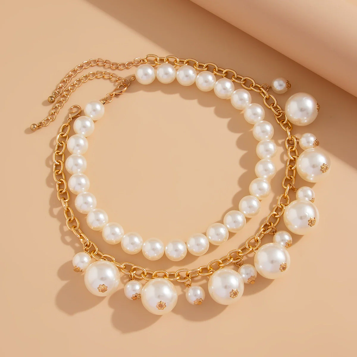 Pendant Necklace Imitation Pearl Aluminum Chain Alloy Electroplated Geometric Style Women's - Image 4