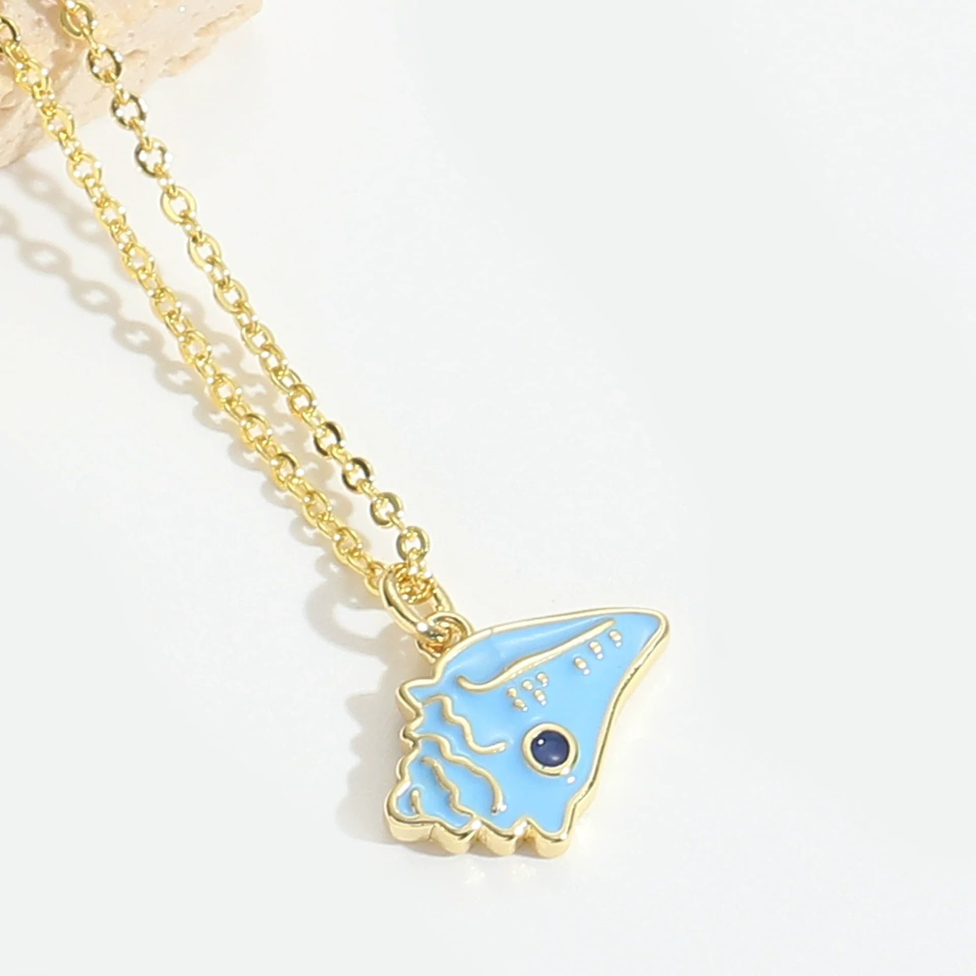 Pendant Necklace Ladies Clavicle Chain Simple Cute Retro Oil Dripping Love Word Design Copper Electroplating Geometric Style Mixed Gemstone Setting O Word Chain - Image 8