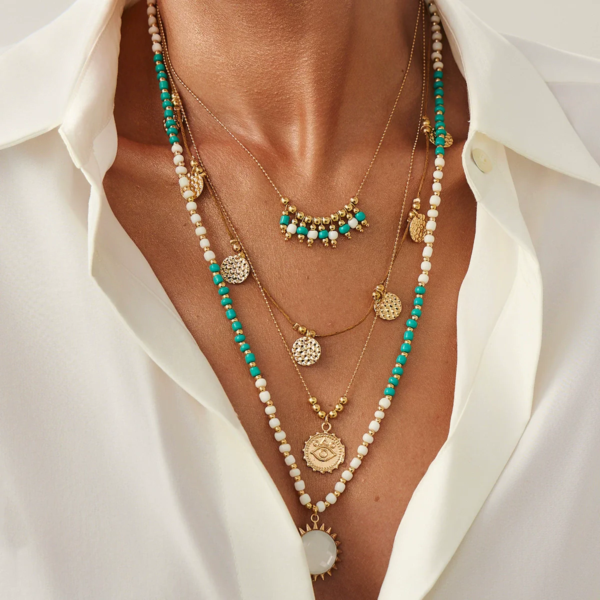 Pendant Necklace Metal Alloy Geometric Style Electroplating Clavicle Chain Women's - Image 3