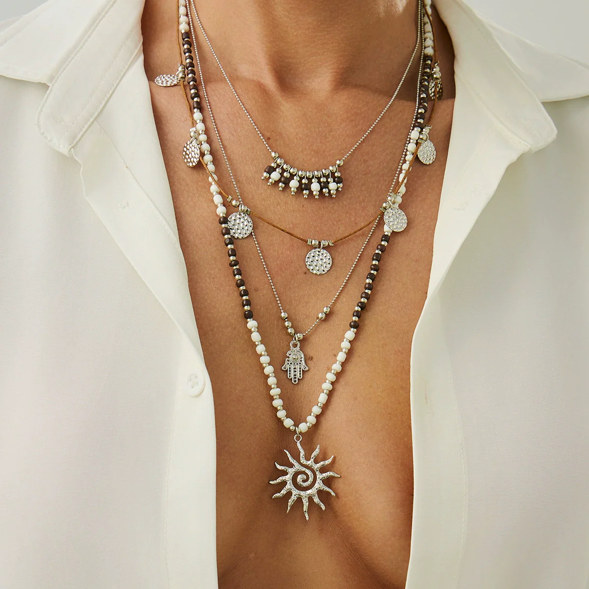 Pendant Necklace Metal Alloy Geometric Style Electroplating Clavicle Chain Women's - Image 4