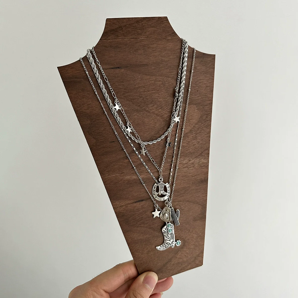 Pendant Necklace Metal Imitation Turquoise Geometric Heart Electroplated For Women - Image 3