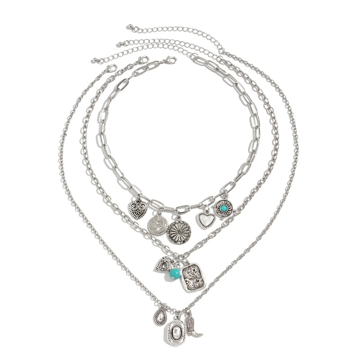 Pendant Necklace Metal Imitation Turquoise Geometric Heart Electroplated For Women - Image 5