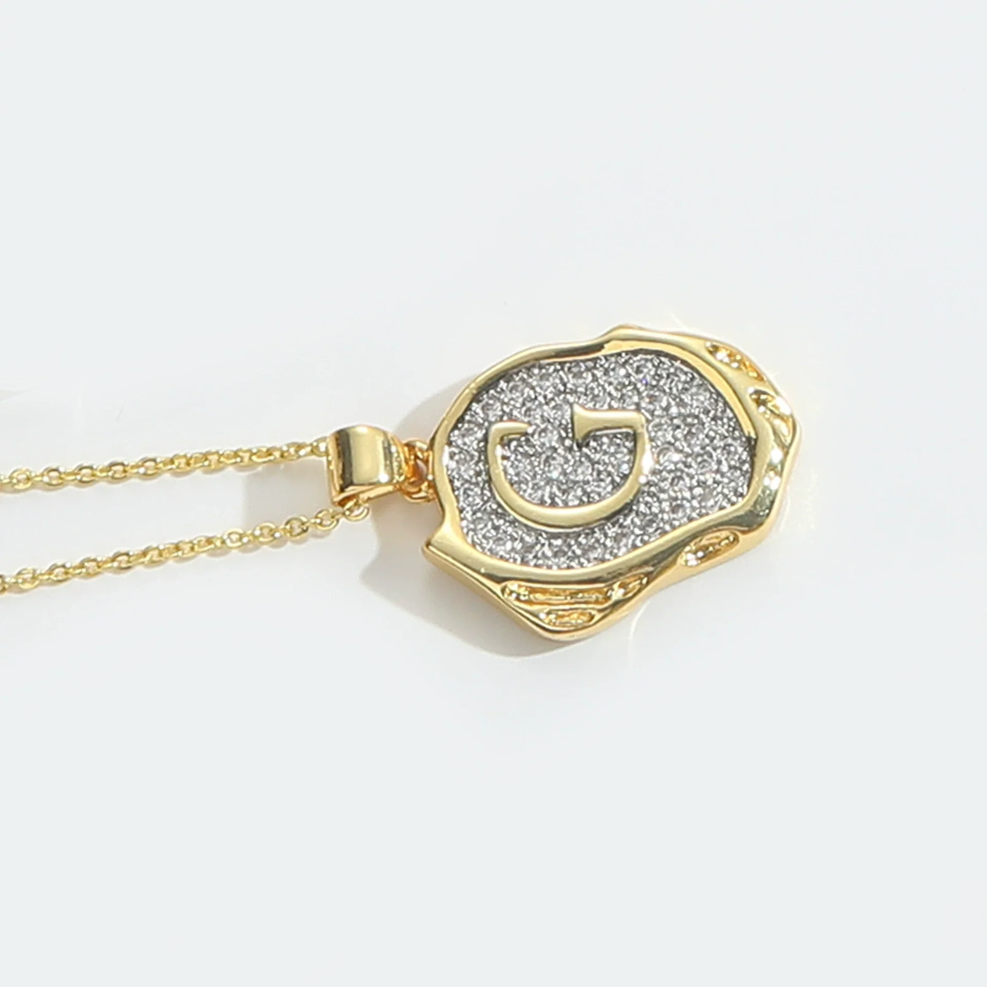 Pendant Necklace Mixed Gemstone Setting Copper Retro Asymmetrical Disc Oval Letters Pattern Electroplating - Image 12