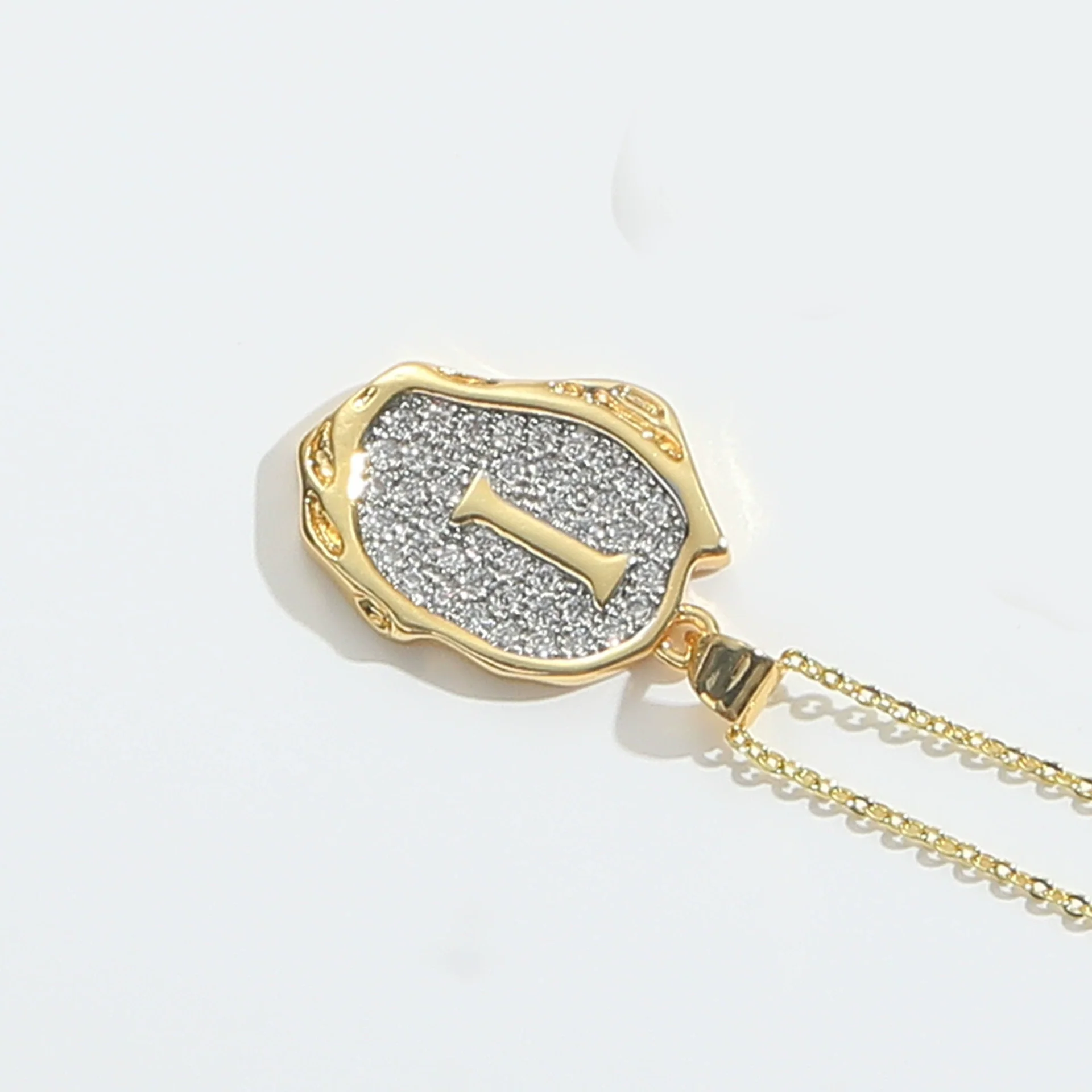 Pendant Necklace Mixed Gemstone Setting Copper Retro Asymmetrical Disc Oval Letters Pattern Electroplating - Image 14