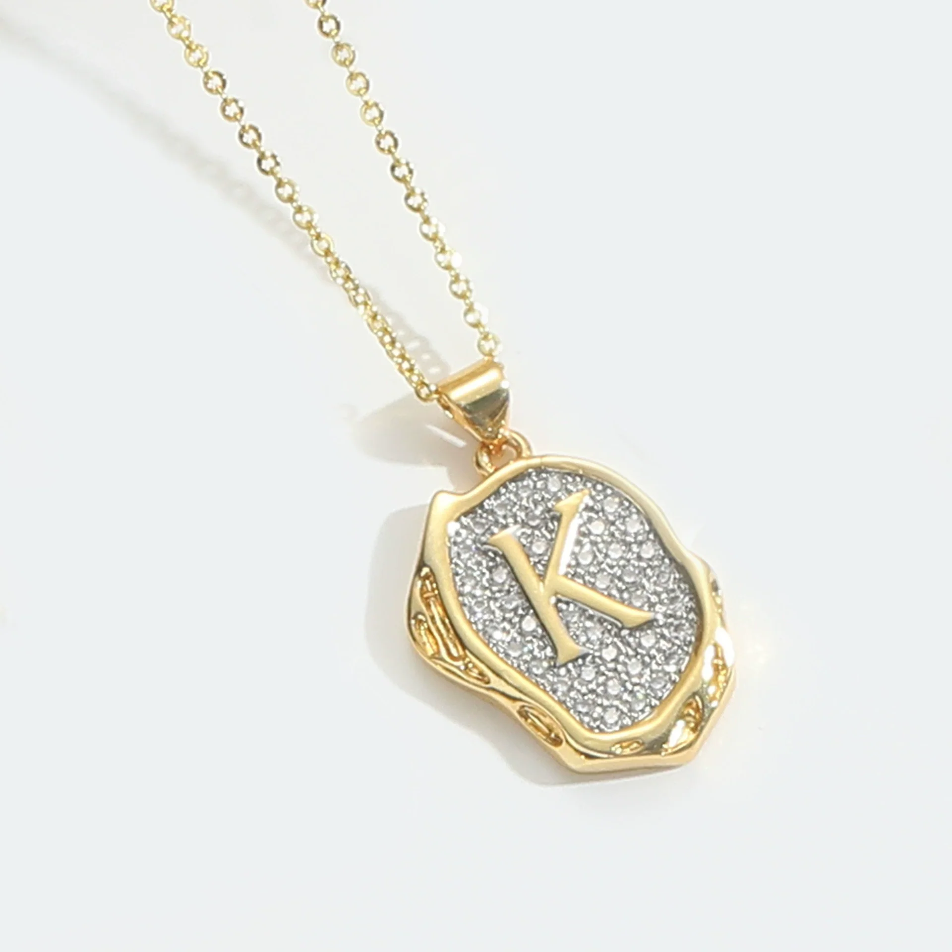 Pendant Necklace Mixed Gemstone Setting Copper Retro Asymmetrical Disc Oval Letters Pattern Electroplating - Image 16