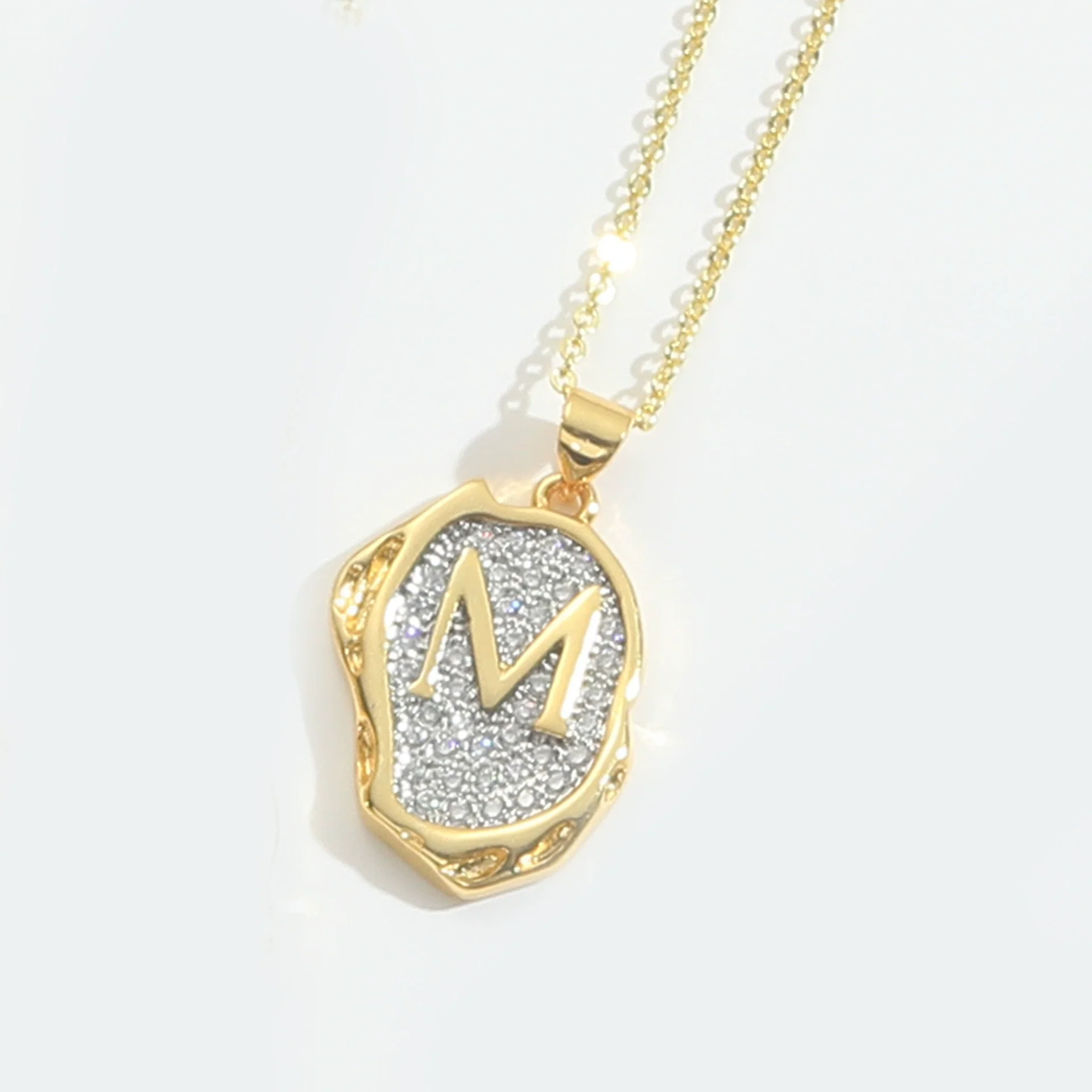 Pendant Necklace Mixed Gemstone Setting Copper Retro Asymmetrical Disc Oval Letters Pattern Electroplating - Image 18