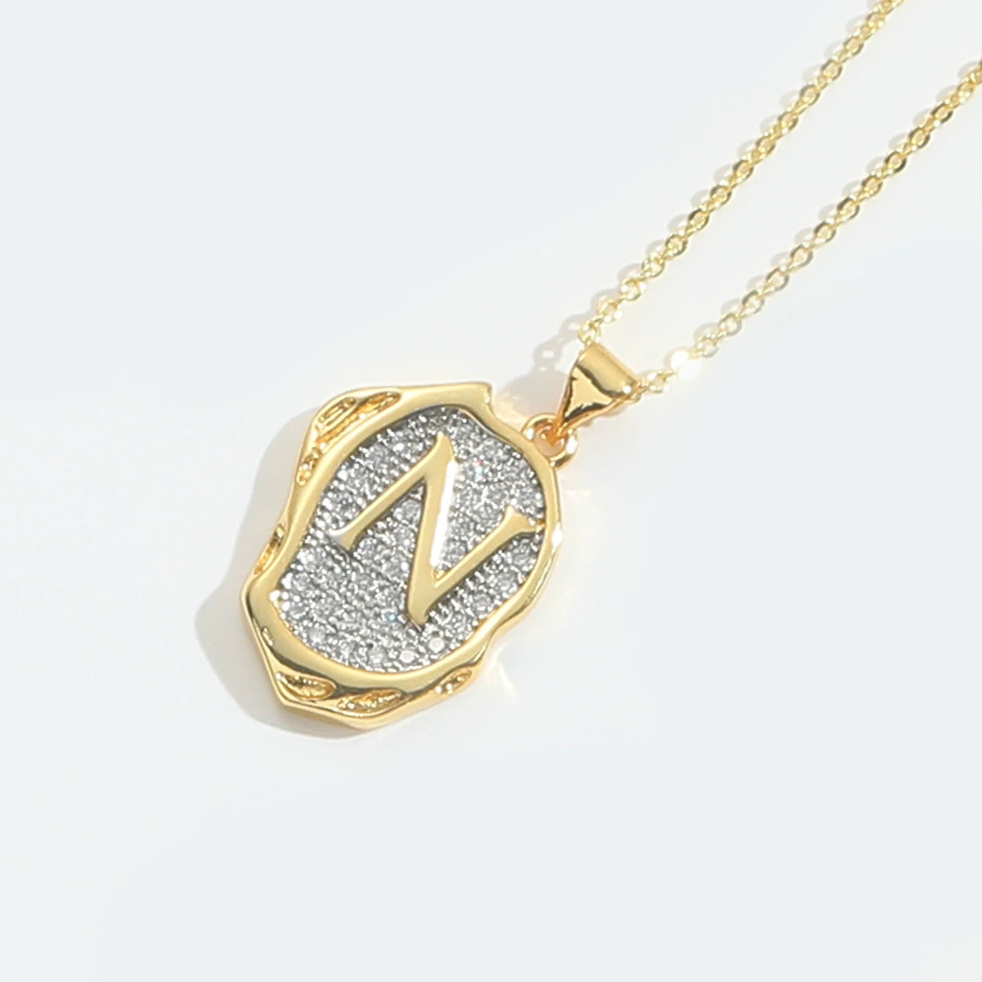 Pendant Necklace Mixed Gemstone Setting Copper Retro Asymmetrical Disc Oval Letters Pattern Electroplating - Image 19
