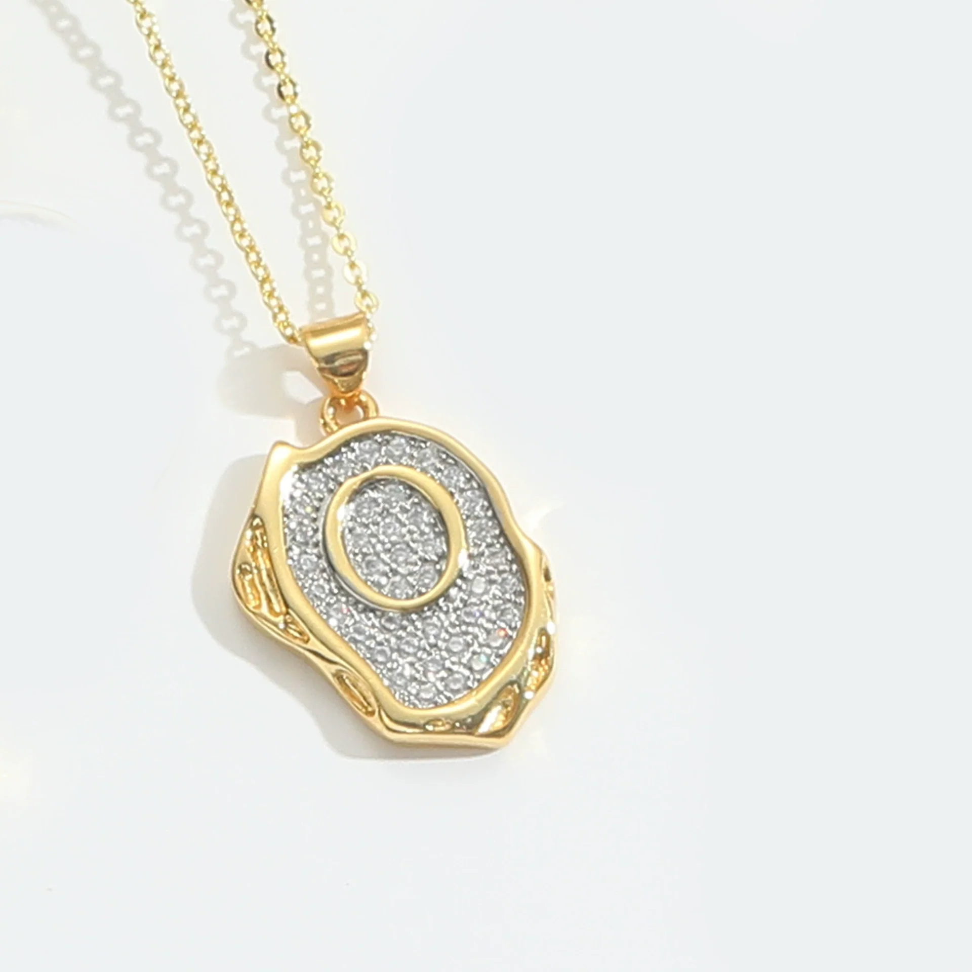Pendant Necklace Mixed Gemstone Setting Copper Retro Asymmetrical Disc Oval Letters Pattern Electroplating - Image 20