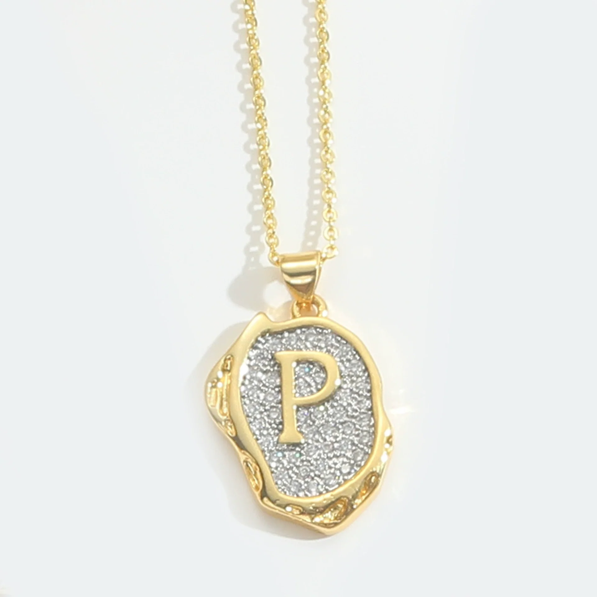 Pendant Necklace Mixed Gemstone Setting Copper Retro Asymmetrical Disc Oval Letters Pattern Electroplating - Image 21